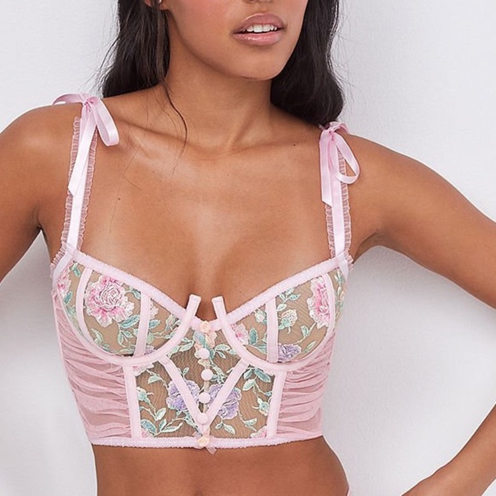 Pink watercolor rose bustier top